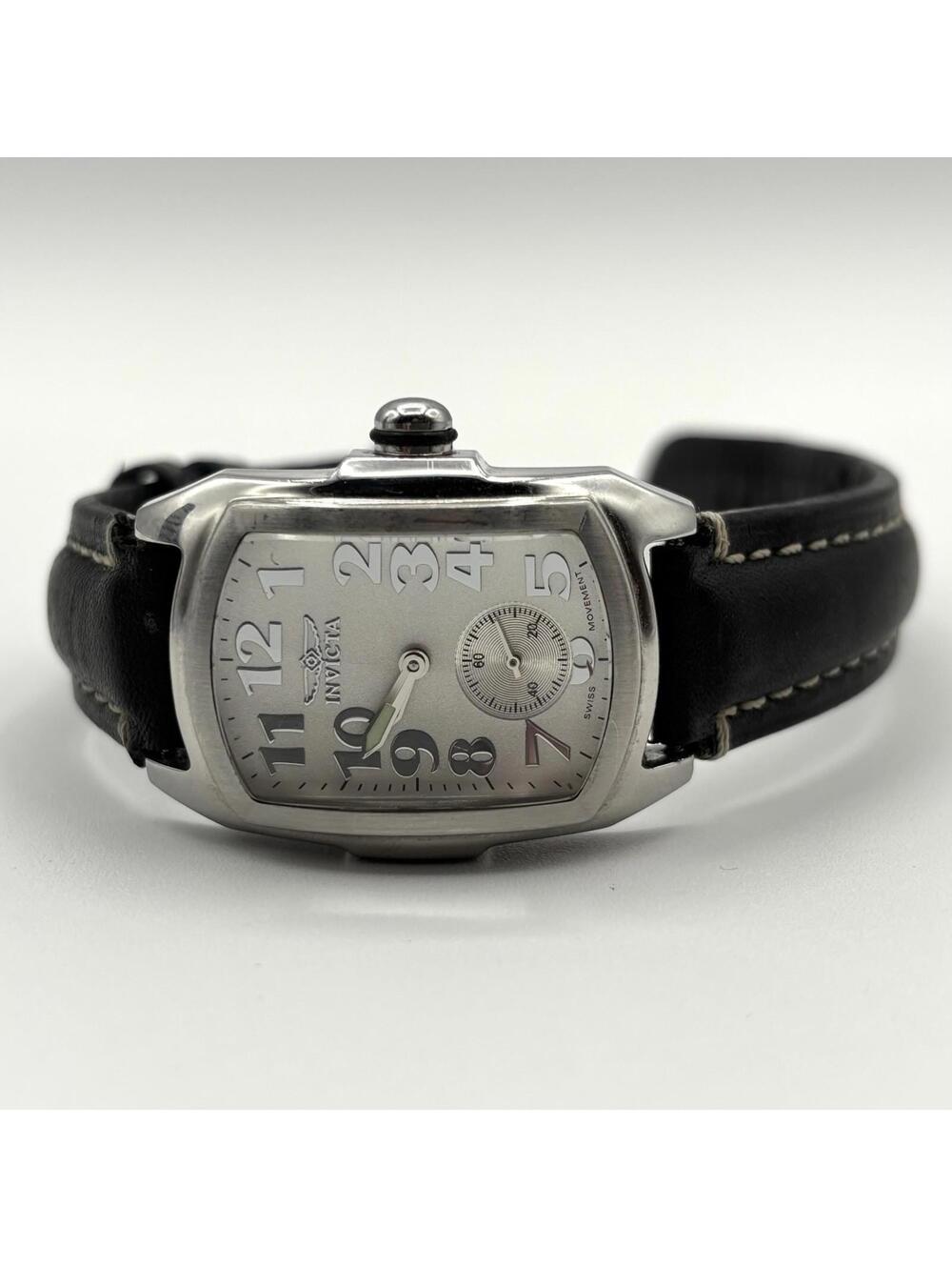 INVICTA Baby Lupah Ladies Watch 29mm Silver-Tone w/ Black Leather Band — Running